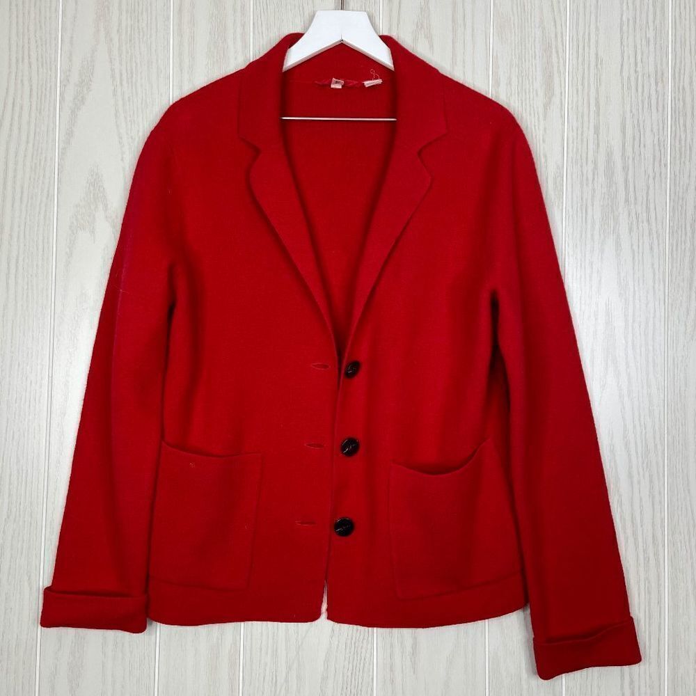 Anthro Moth Button Collared Knit Sweater Blazer Women's Red Size Small